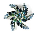 DeLizza and Elster Juliana Blue Green AB Rhinestone Spiral Brooch