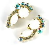 DeLizza & Elster Juliana Chalk White Cabochon Aurora Borealis Rhinestone Earrings