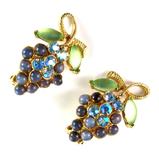 Florenza Vintage Purple Green Cabochon AB Rhinestone Grape Earrings
